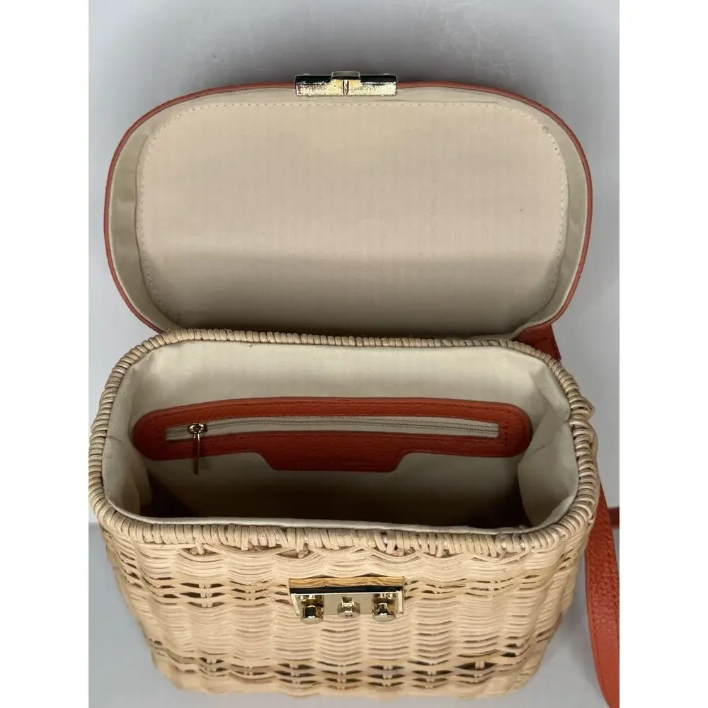 Tommy Bahama Wicker North South Shoulder Bag Orange Tan Rattan Crossbody *READ